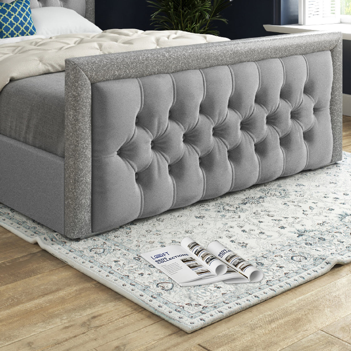 Rincon Glitter Border Upholstered Soft Velvet Designer Bed Frame