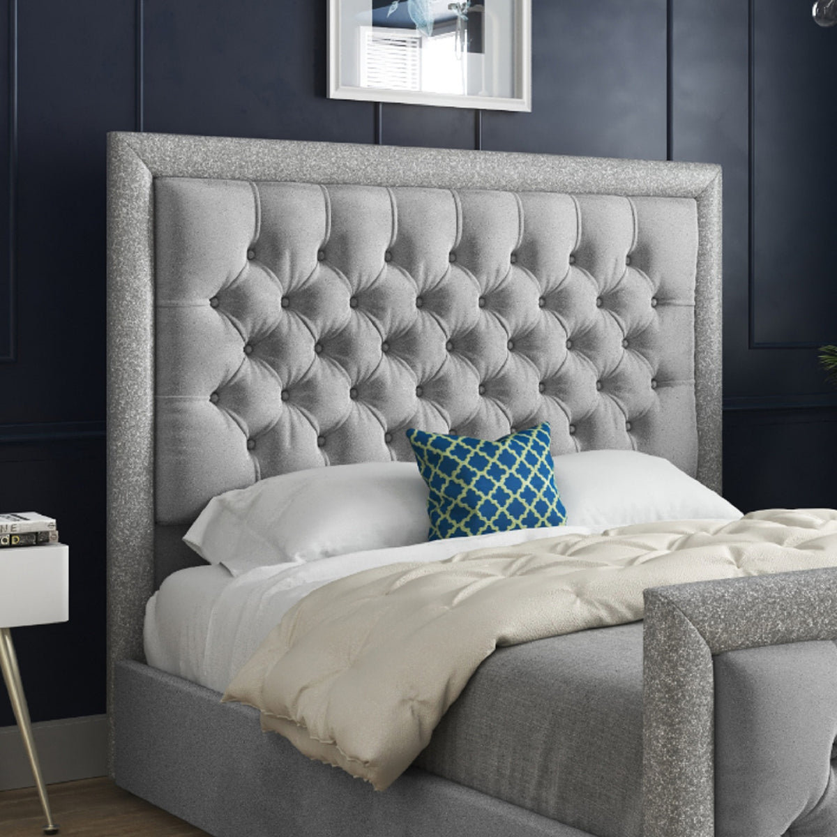 Rincon Glitter Border Upholstered Soft Velvet Designer Bed Frame
