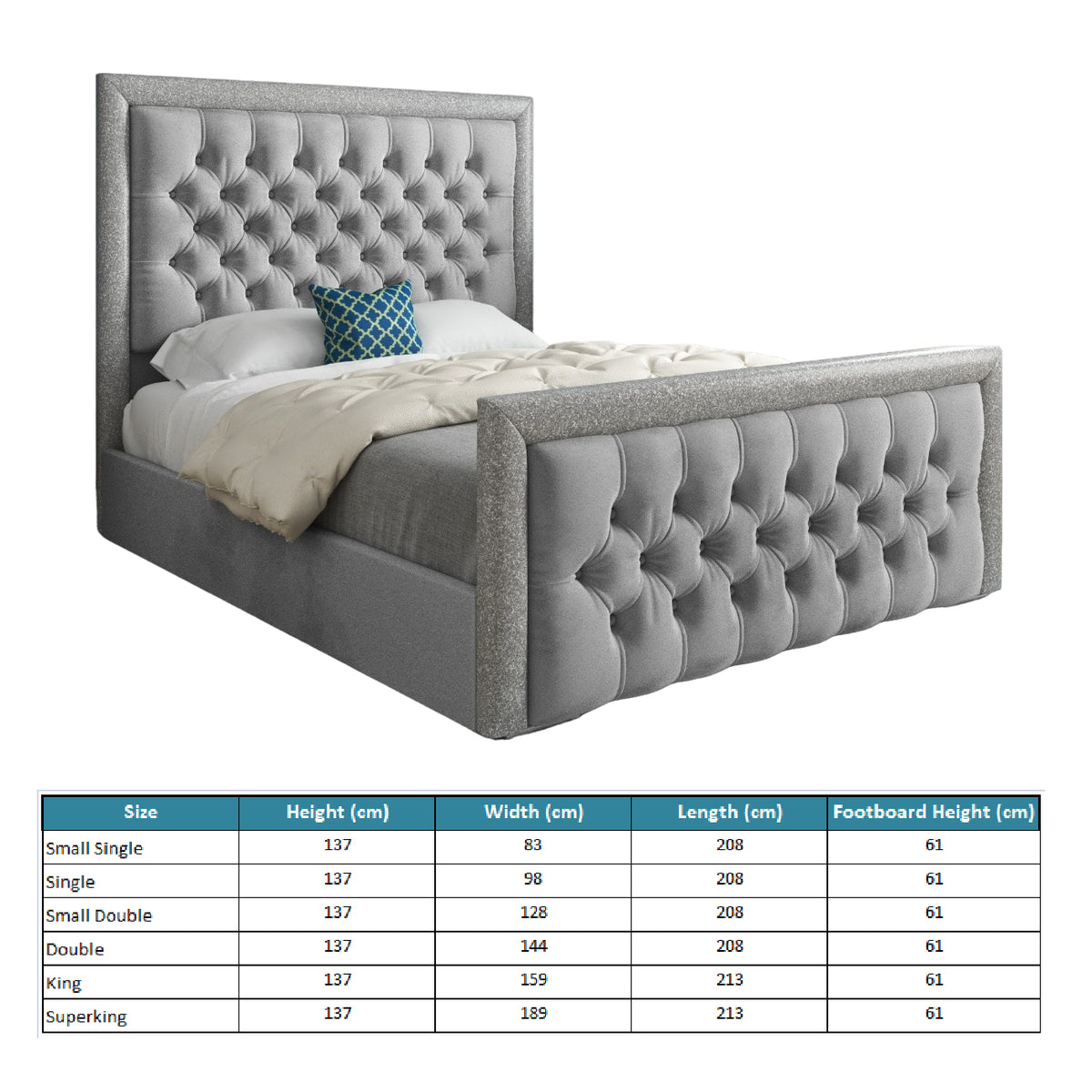 Rincon Glitter Border Upholstered Soft Velvet Designer Bed Frame