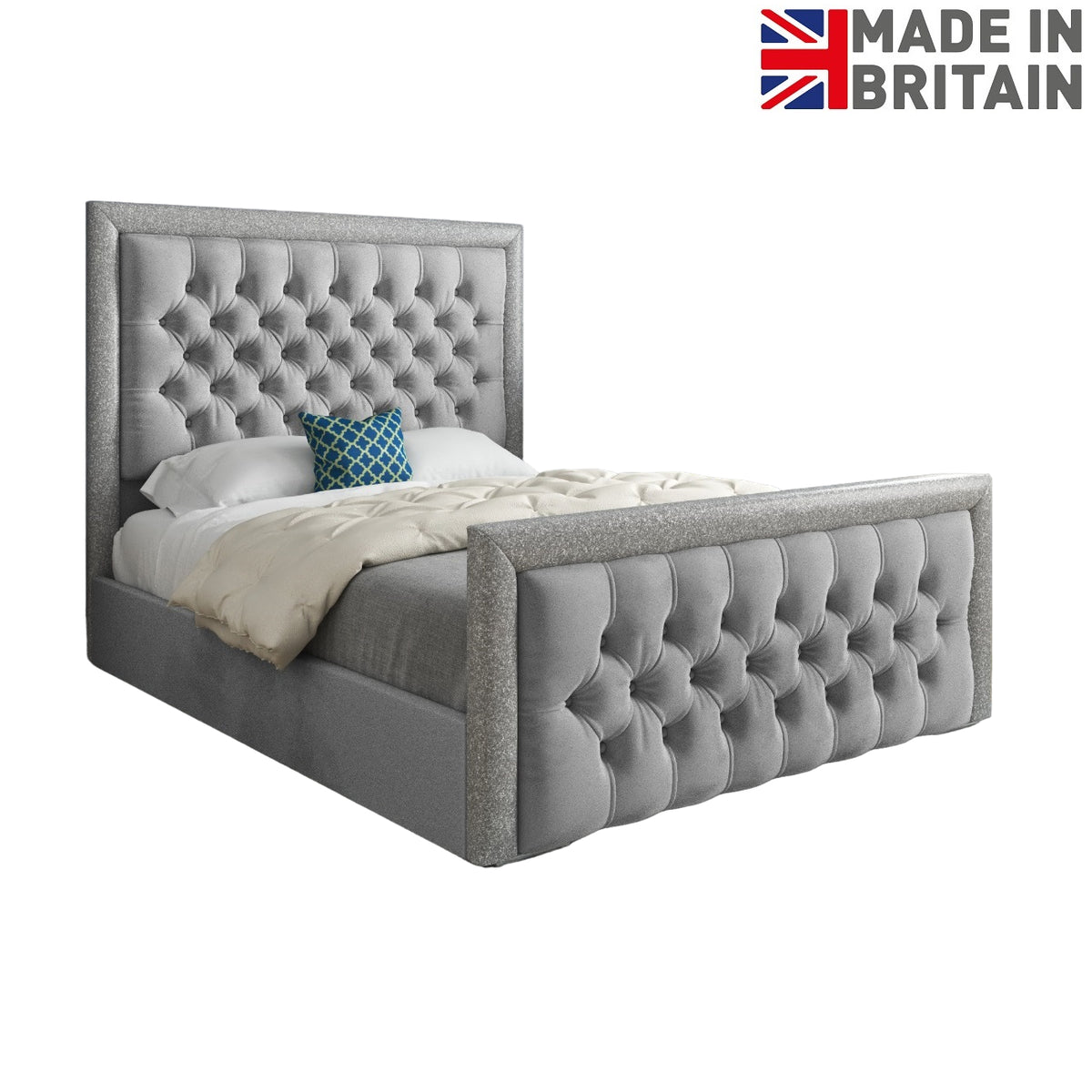 Rincon Glitter Border Upholstered Soft Velvet Designer Bed Frame