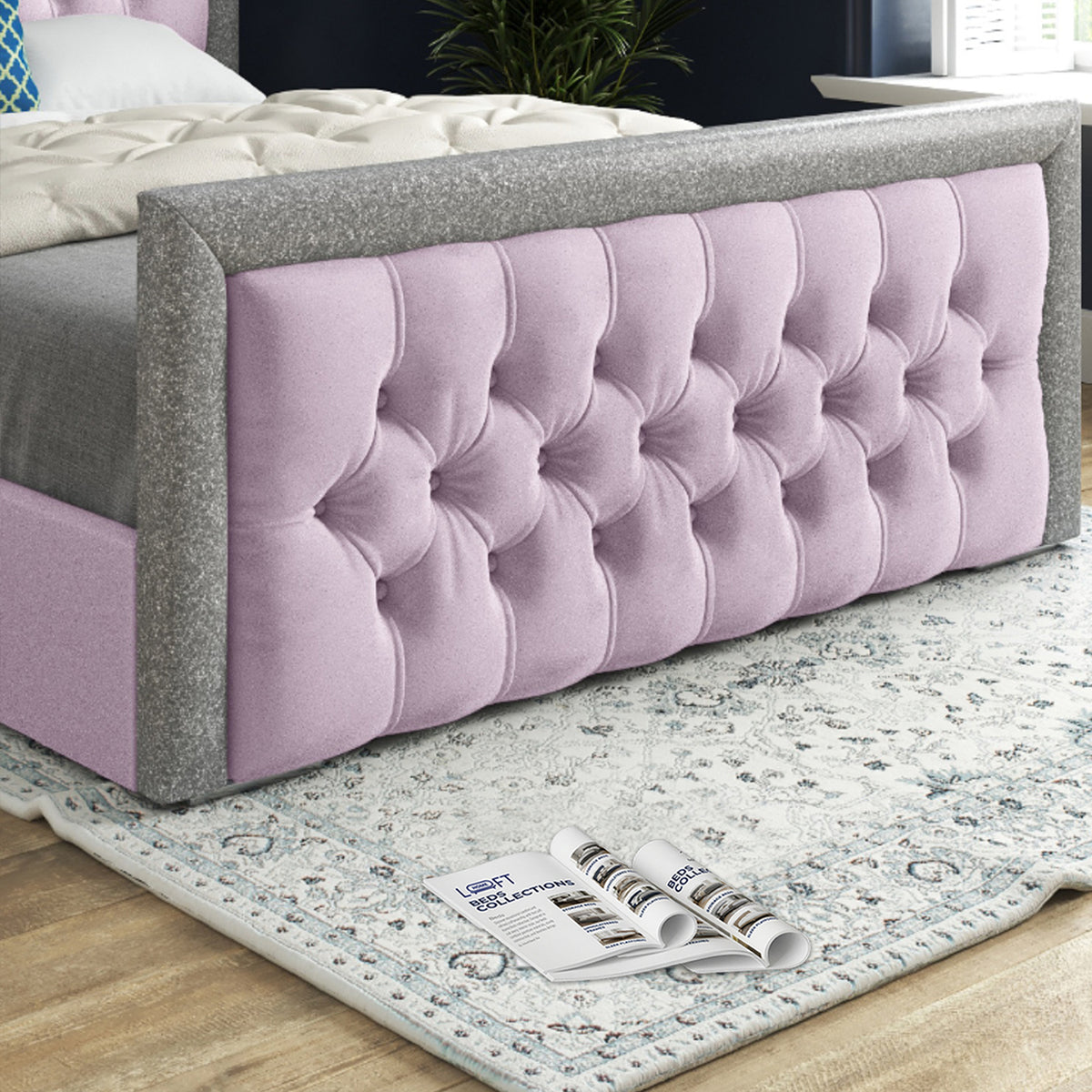 Rincon Glitter Border Upholstered Soft Velvet Designer Bed Frame