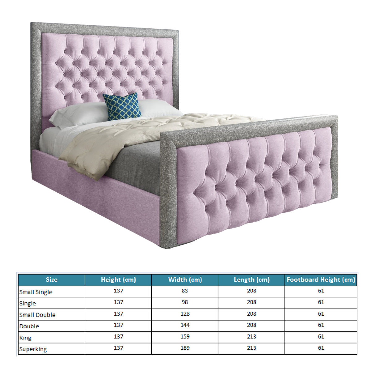 Rincon Glitter Border Upholstered Soft Velvet Designer Bed Frame