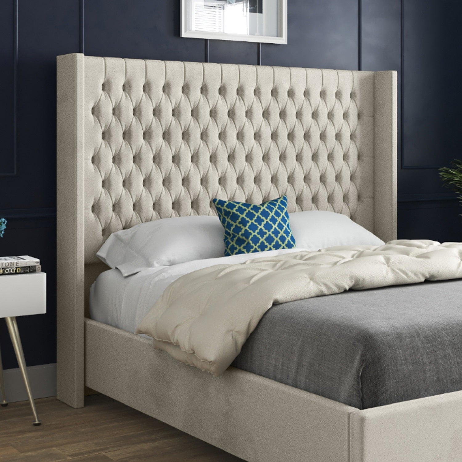 Serenova Straight Winged Upholstered Soft Velvet Designer Bed Frame
