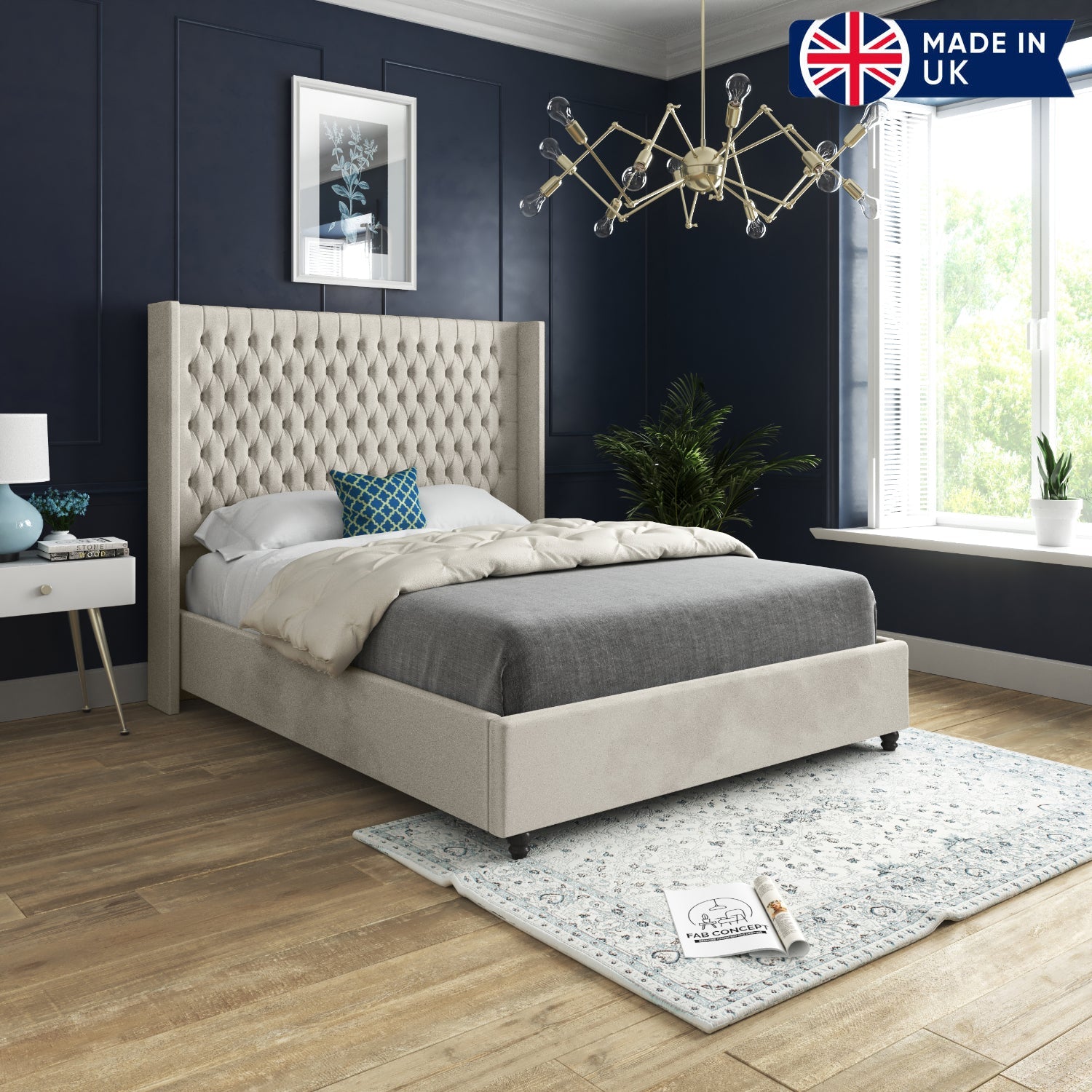 Volta Straight Winged Upholstered Soft Velvet Bed Frame