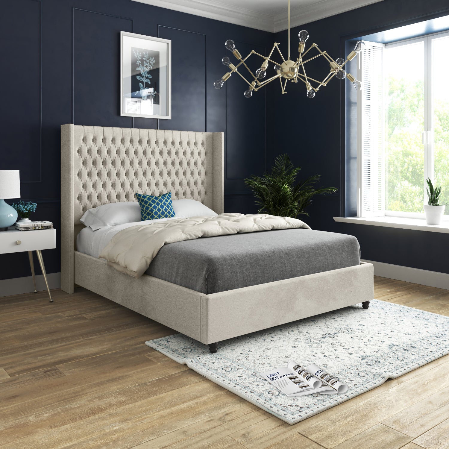 Serenova Straight Winged Upholstered Soft Velvet Designer Bed Frame