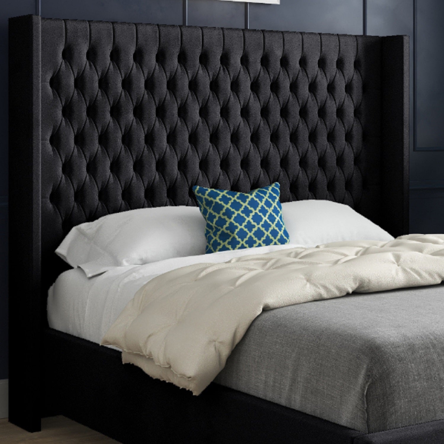 Serenova Straight Winged Upholstered Soft Velvet Designer Bed Frame