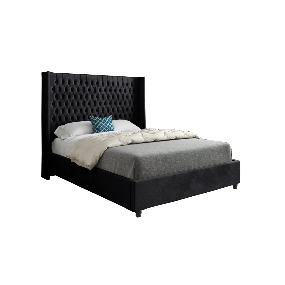 Serenova Straight Winged Upholstered Soft Velvet Designer Bed Frame