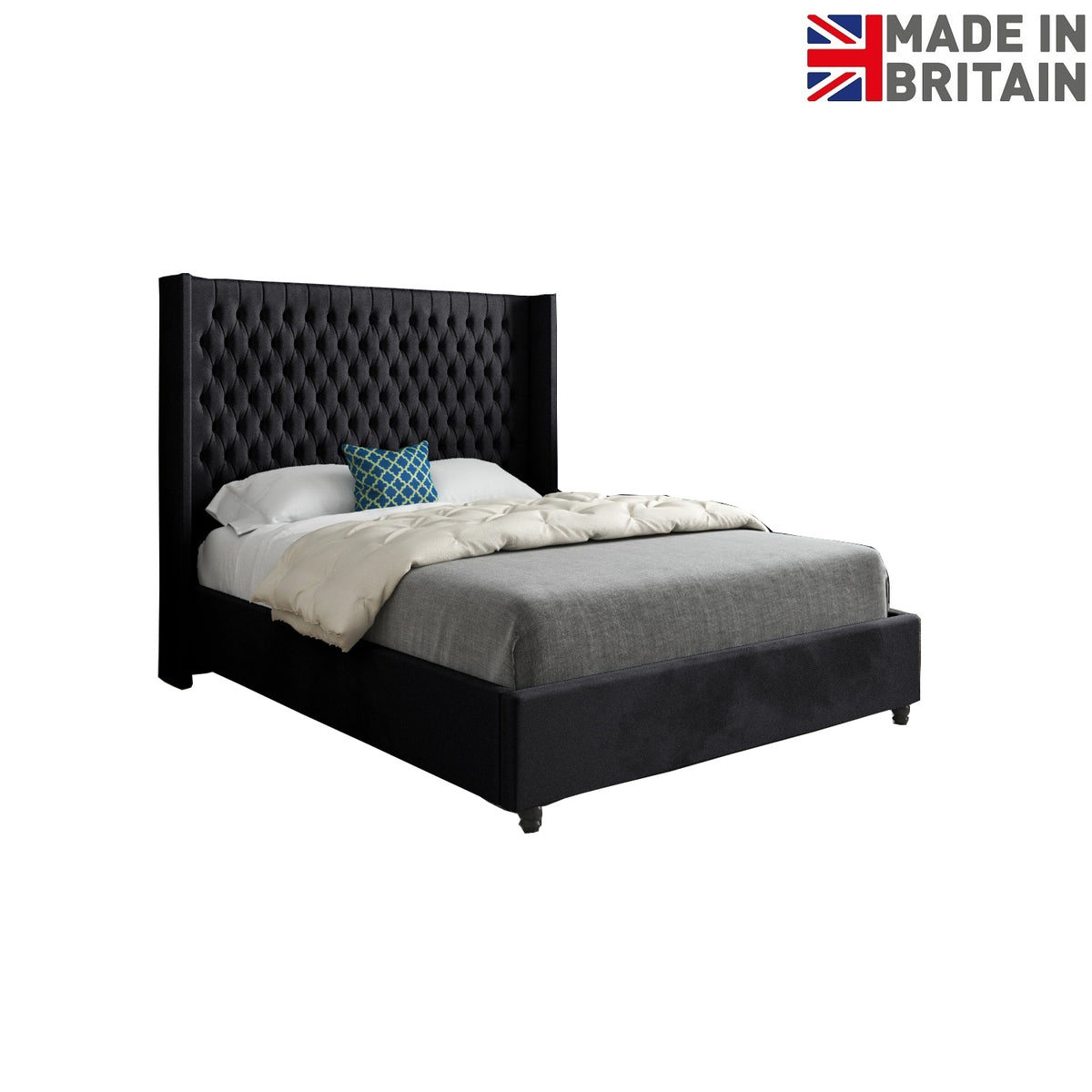 Serenova Straight Winged Upholstered Soft Velvet Designer Bed Frame