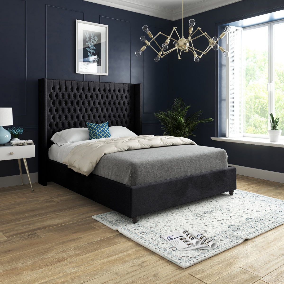 Serenova Straight Winged Upholstered Soft Velvet Designer Bed Frame