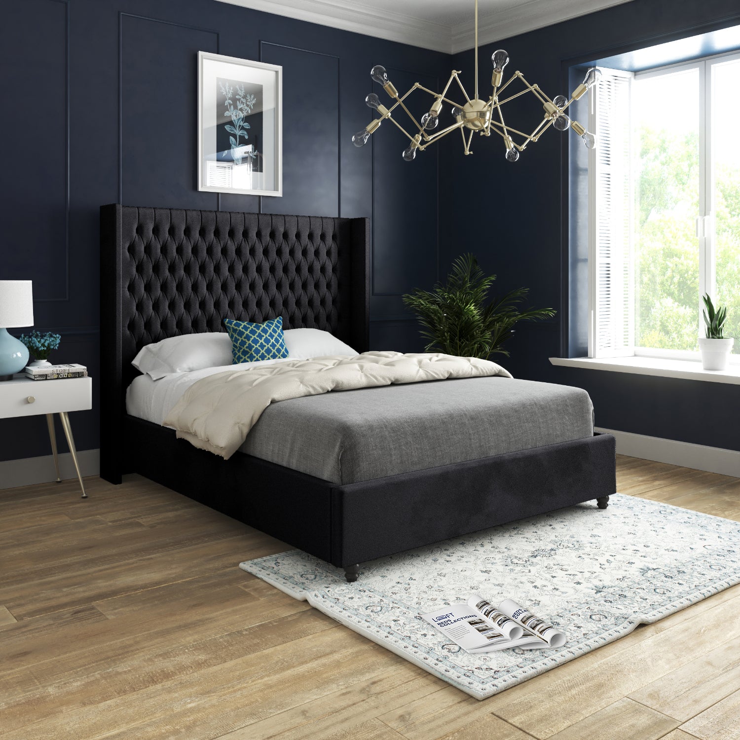 Serenova Straight Winged Upholstered Soft Velvet Designer Bed Frame