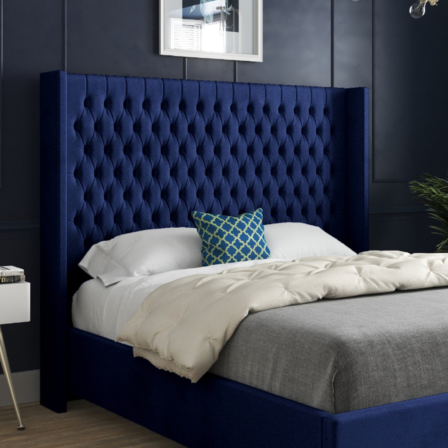 Serenova Straight Winged Upholstered Soft Velvet Designer Bed Frame