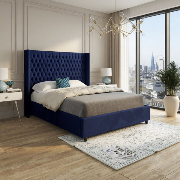 Serenova Straight Winged Upholstered Soft Velvet Designer Bed Frame