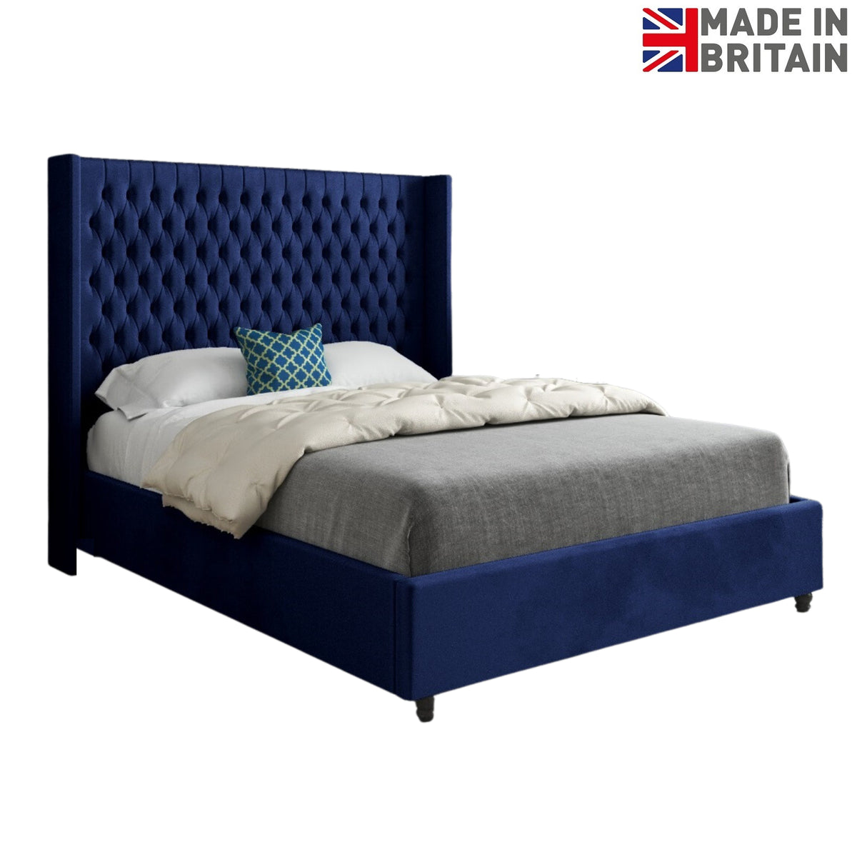 Serenova Straight Winged Upholstered Soft Velvet Designer Bed Frame