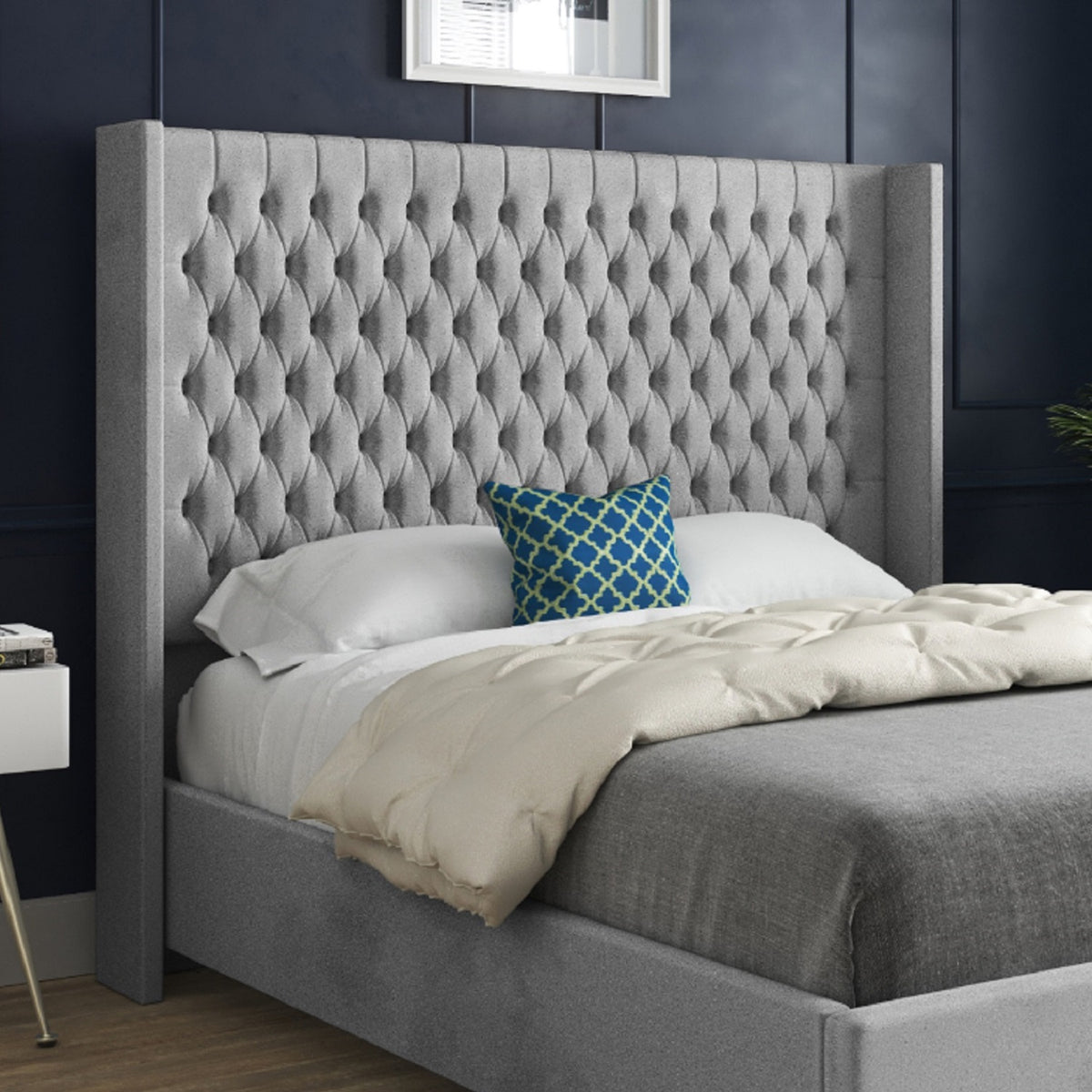 Serenova Straight Winged Upholstered Soft Velvet Designer Bed Frame
