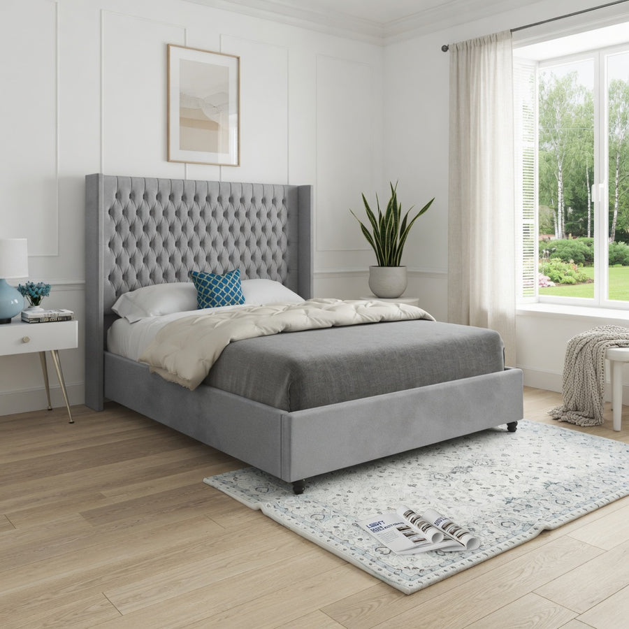 Serenova Straight Winged Upholstered Soft Velvet Designer Bed Frame