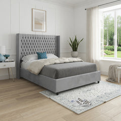 Serenova Straight Winged Upholstered Soft Velvet Designer Bed Frame