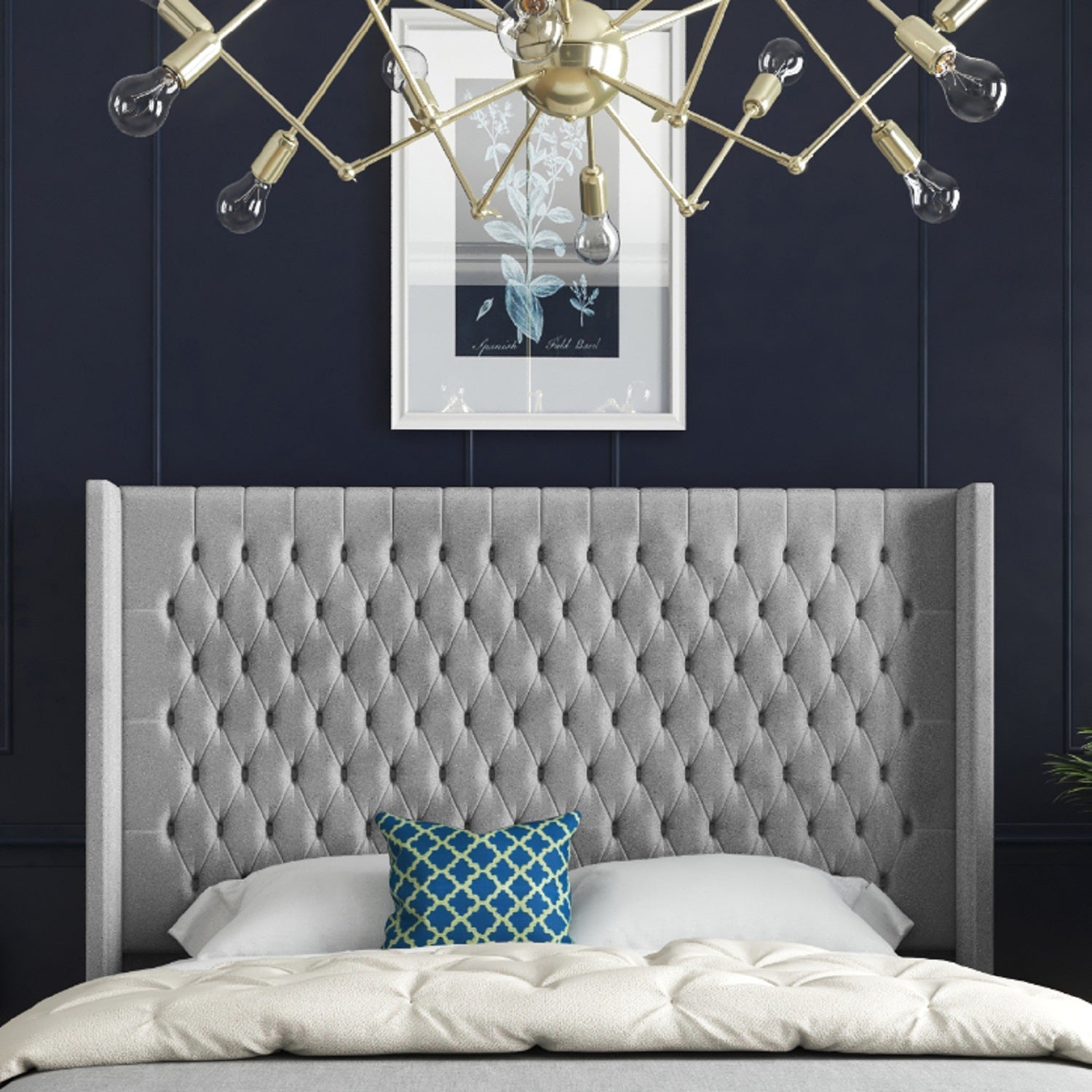 Volta Straight Winged Upholstered Soft Velvet Bed Frame