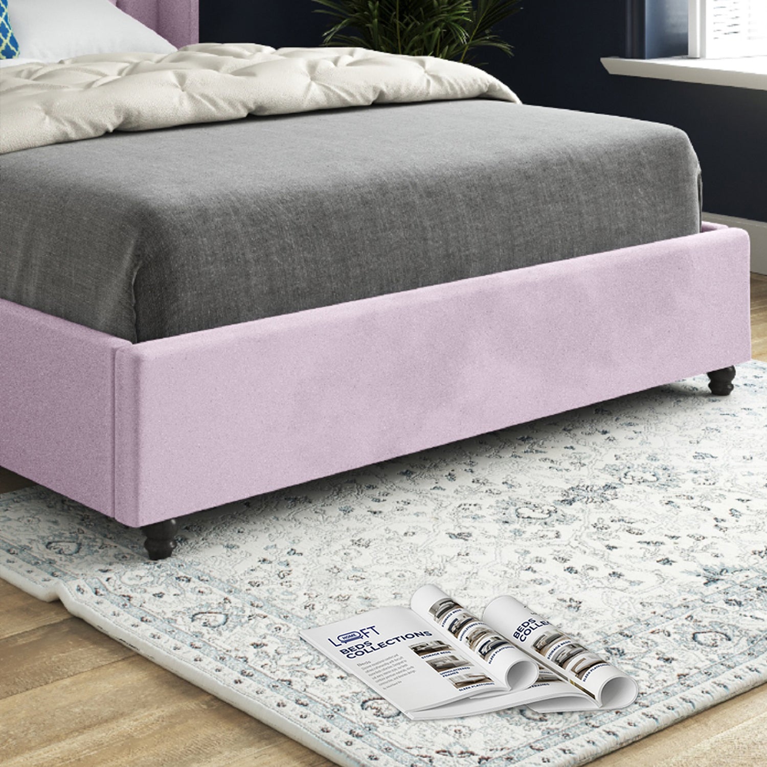 Serenova Straight Winged Upholstered Soft Velvet Designer Bed Frame