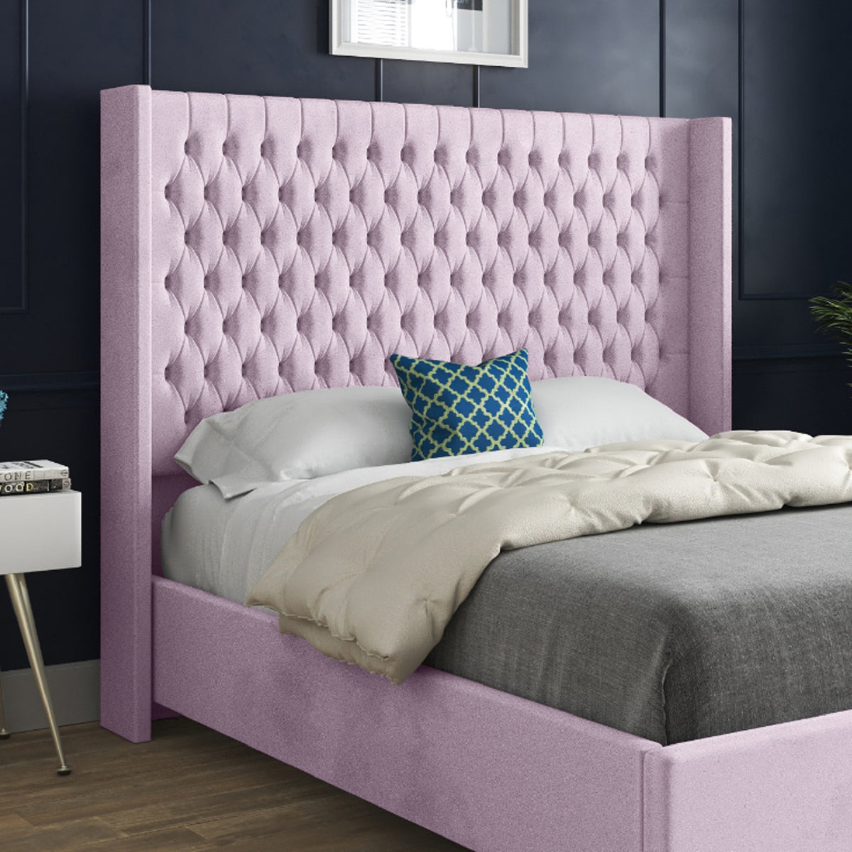 Serenova Straight Winged Upholstered Soft Velvet Designer Bed Frame