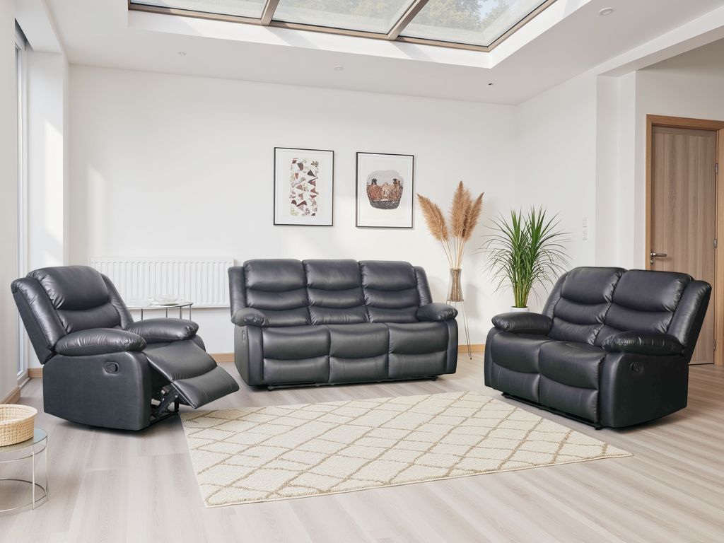 Conrad Manual Recliner Sofa 3+2+1 Set In Black