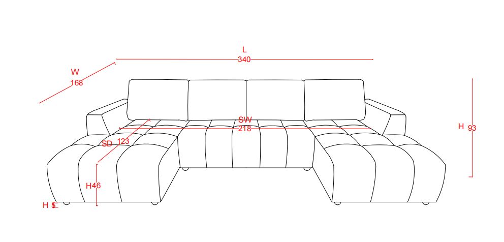 Shanghai Luxury  U Shape Corner Sofabed In Grey