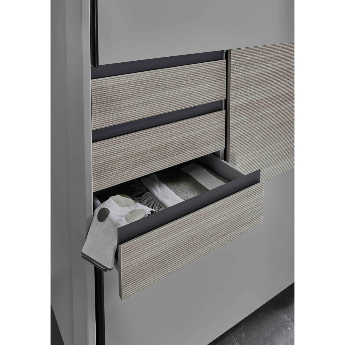 Brighton Sliding Door Wardrobe in Sahara Grey with Oak Slat Effect - image 6
