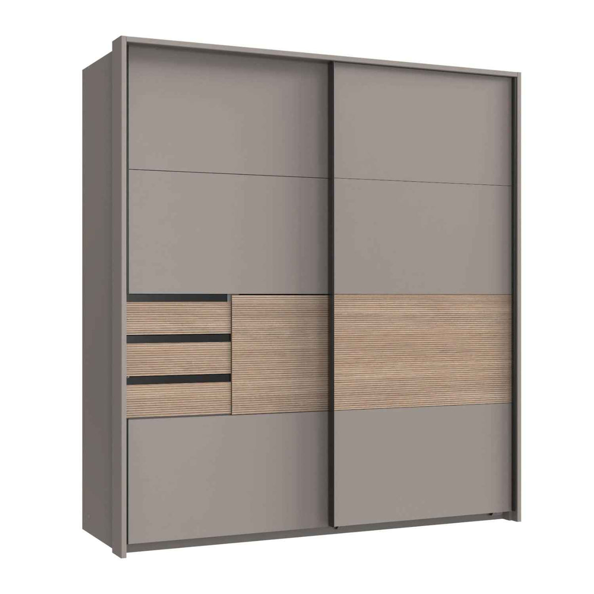 Brighton Sliding Door Wardrobe in Sahara Grey with Oak Slat Effect