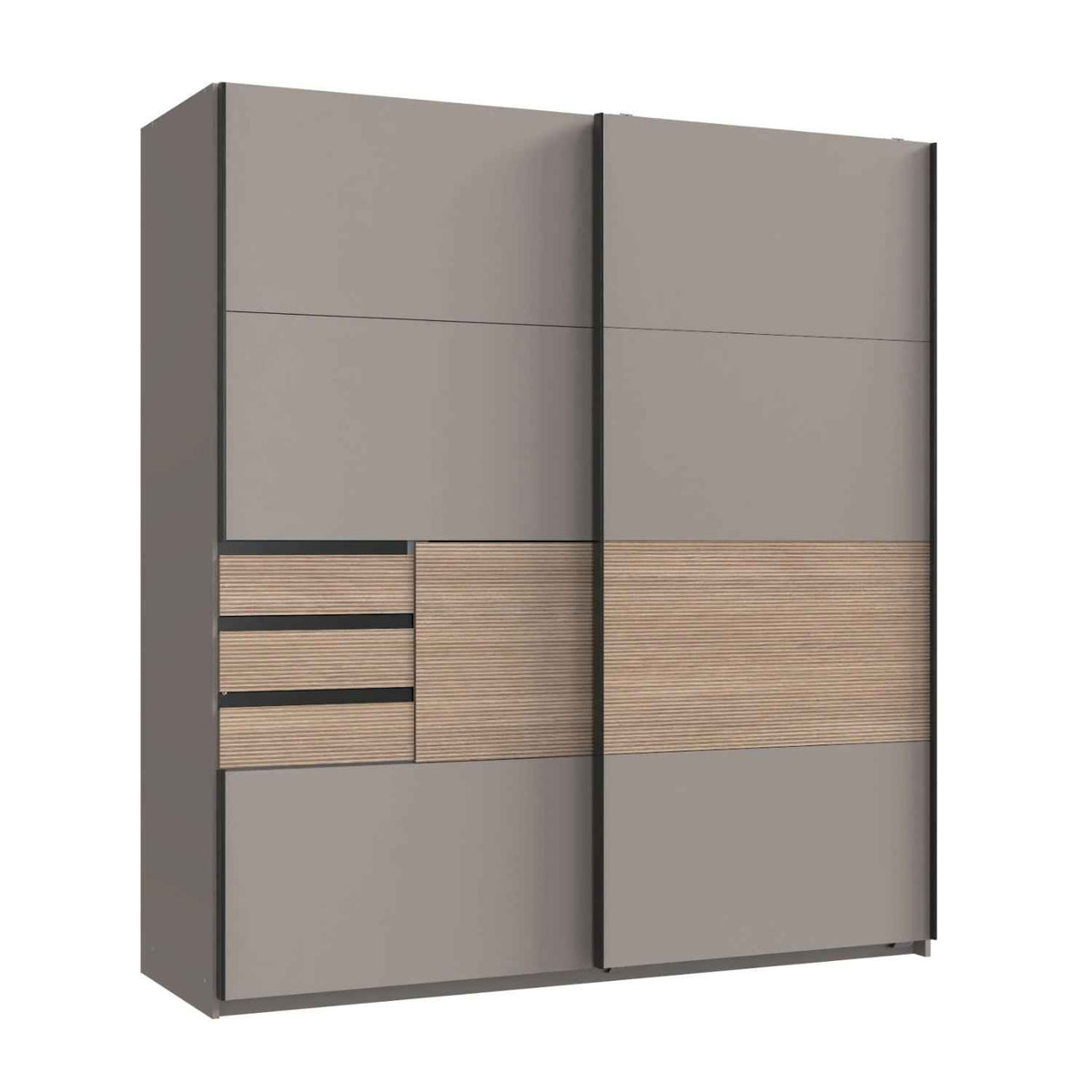 Brighton Sliding Door Wardrobe in Sahara Grey with Oak Slat Effect