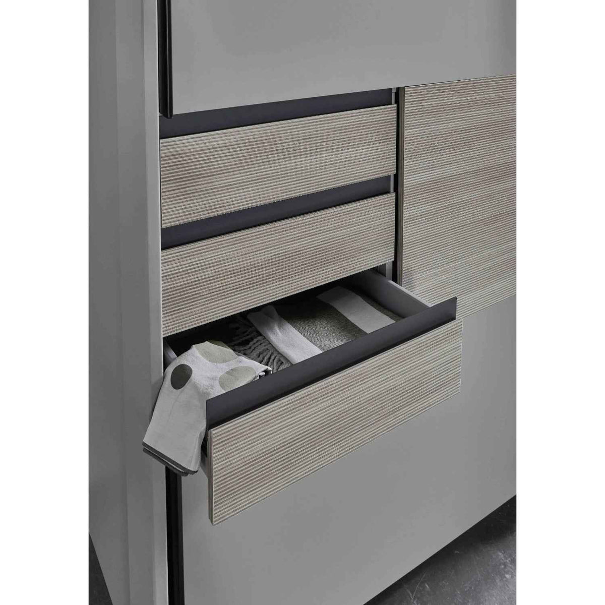 Brighton Sliding Door Wardrobe in White with Oak Slat Effect