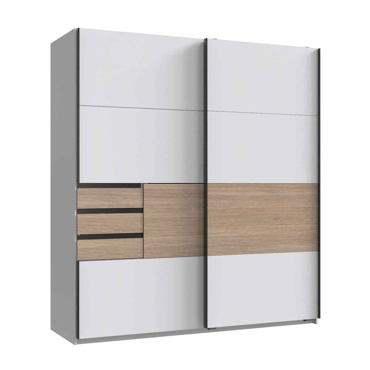 Brighton Sliding Door Wardrobe in White with Oak Slat Effect