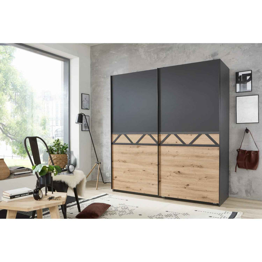 Alderley Graphite & Artisan Oak Sliding Wardrobe