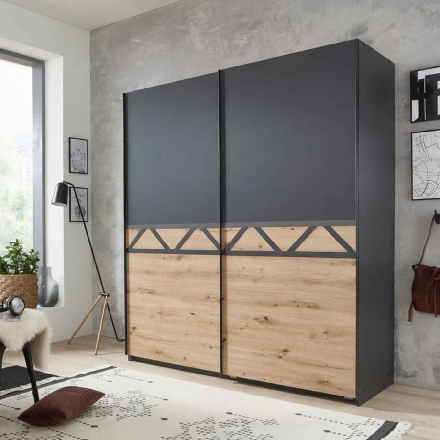 Alderley Graphite & Artisan Oak Sliding Wardrobe