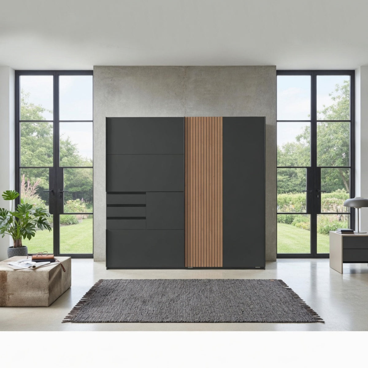 Nayland 2 Door 3 Drawer Wardrobe in White with Oak Effect - image 7