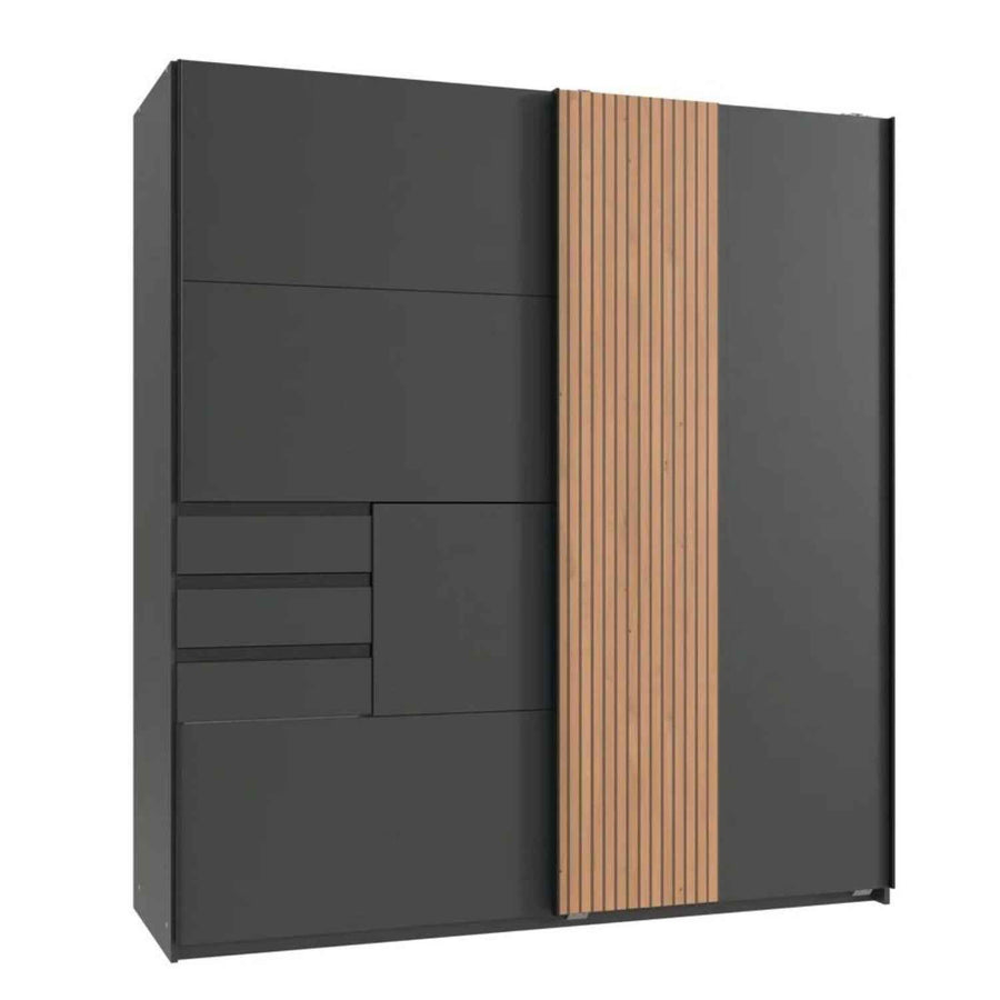 Nayland 2 Door 3 Drawer Wardrobe in White with Oak Effect