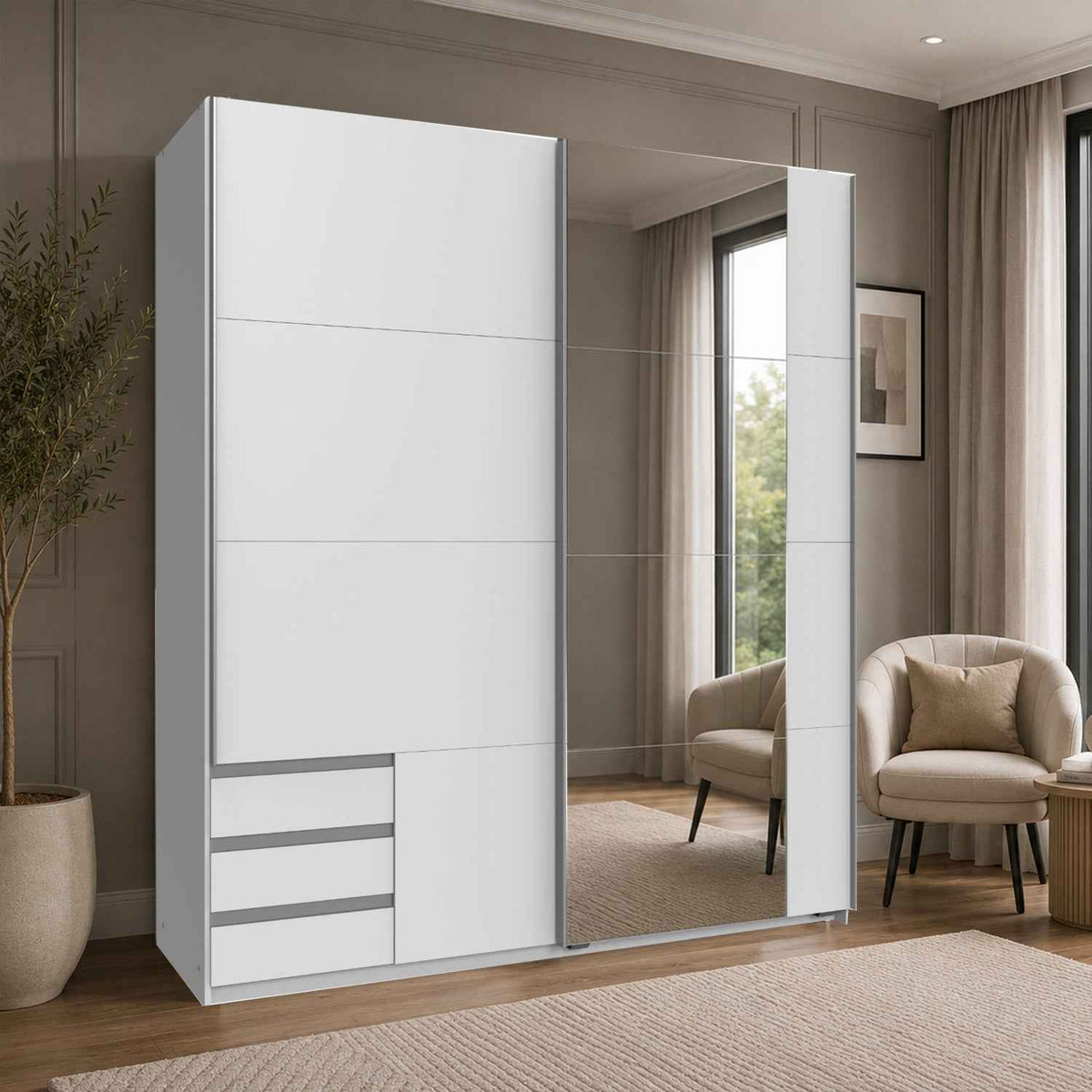 Eastleigh White 2 Door Sliding Wardrobe with Mirror