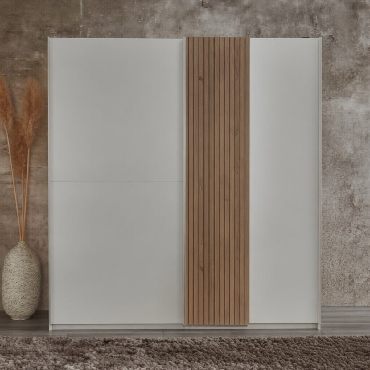 Norbury 2 Door Sliding Wardrobe in White with Oak Slat Effect - image 6