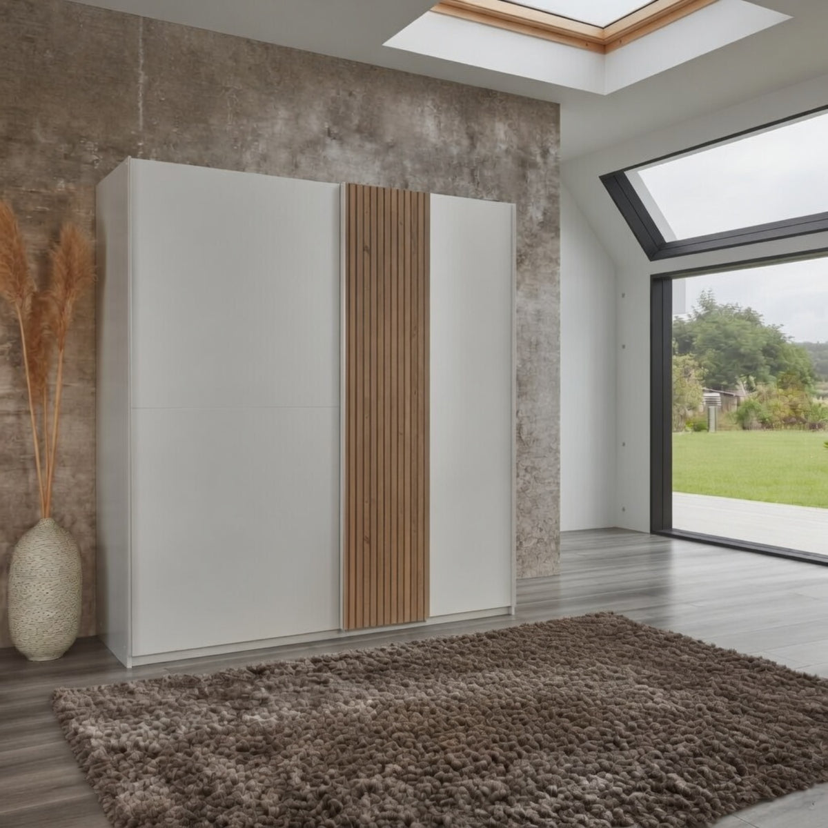 Norbury 2 Door Sliding Wardrobe in White with Oak Slat Effect - image 7