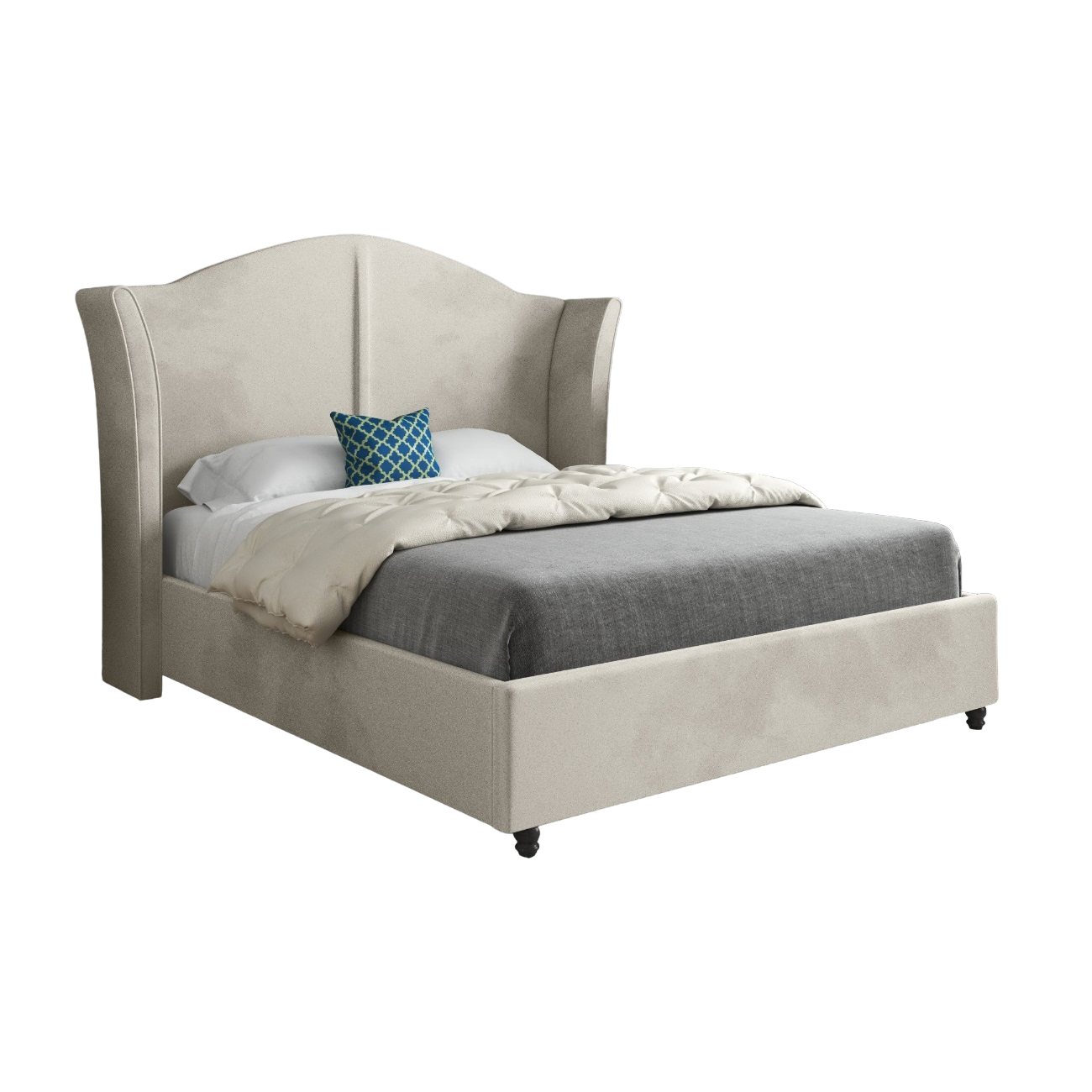 Zampa Curved Top Curved Winged Upholstered Soft Velvet Bed Frame