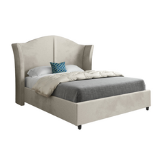 Zampa Curved Top Curved Winged Upholstered Soft Velvet Bed Frame