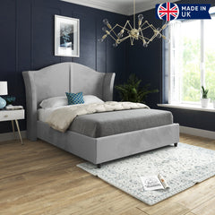 Zampa Curved Top Curved Winged Upholstered Soft Velvet Bed Frame