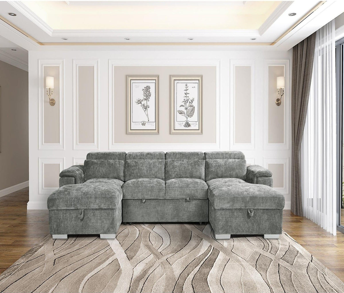 Alaya Large U Shape Sofa Bed - Grey
