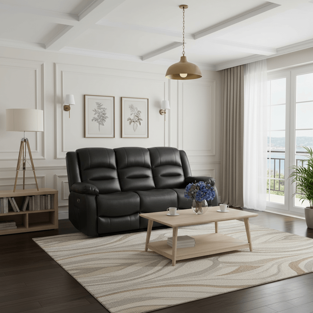 Alva Electric Recliner Sofa Black 3 Seater