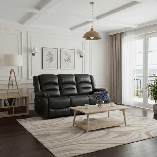 Alva Electric Recliner Sofa Black 3 Seater