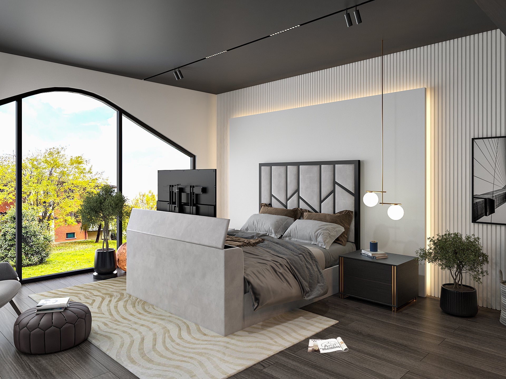 Anji Luxe Metal TV Bed Frame