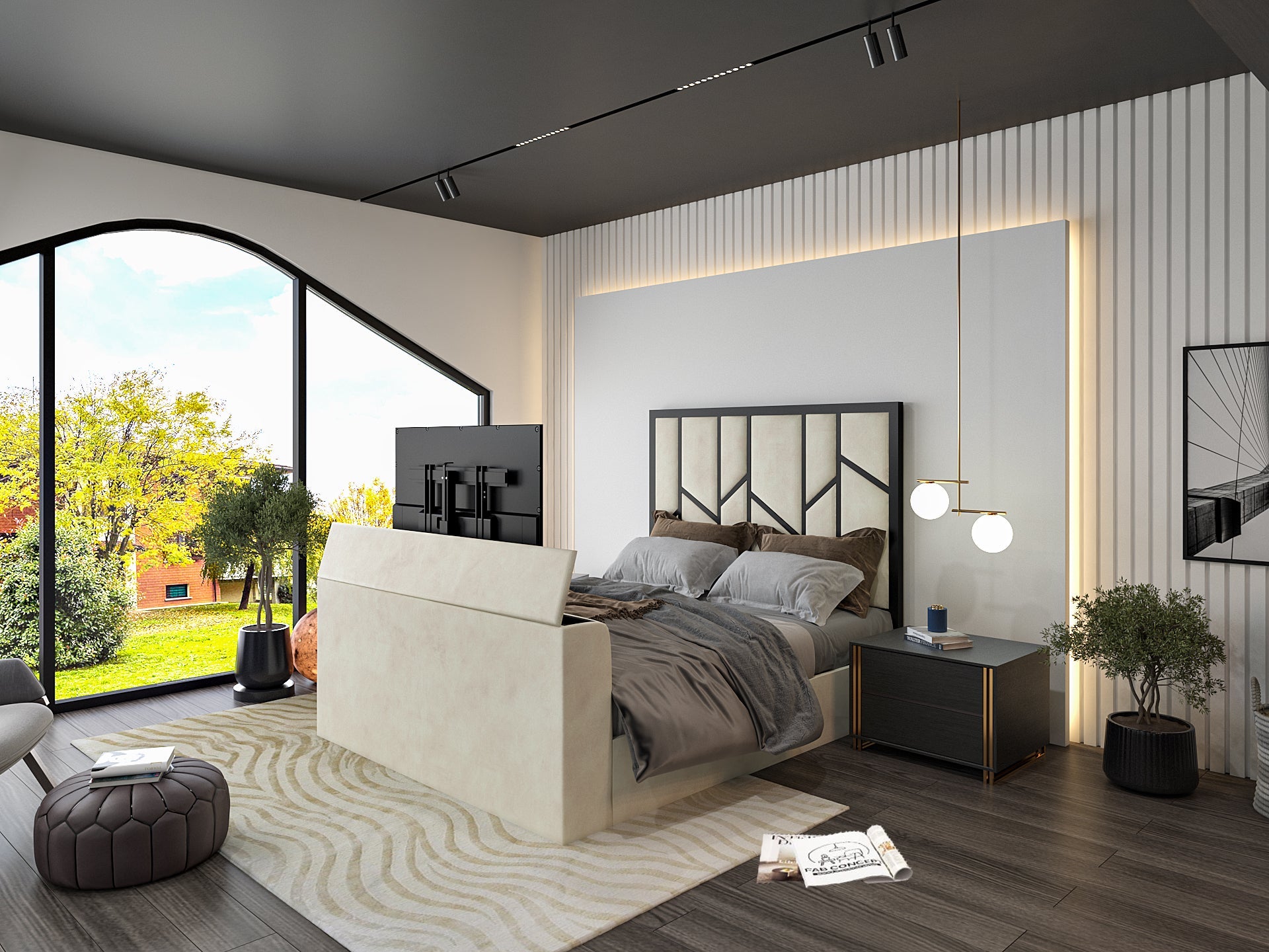 Anji Luxe Metal TV Bed Frame