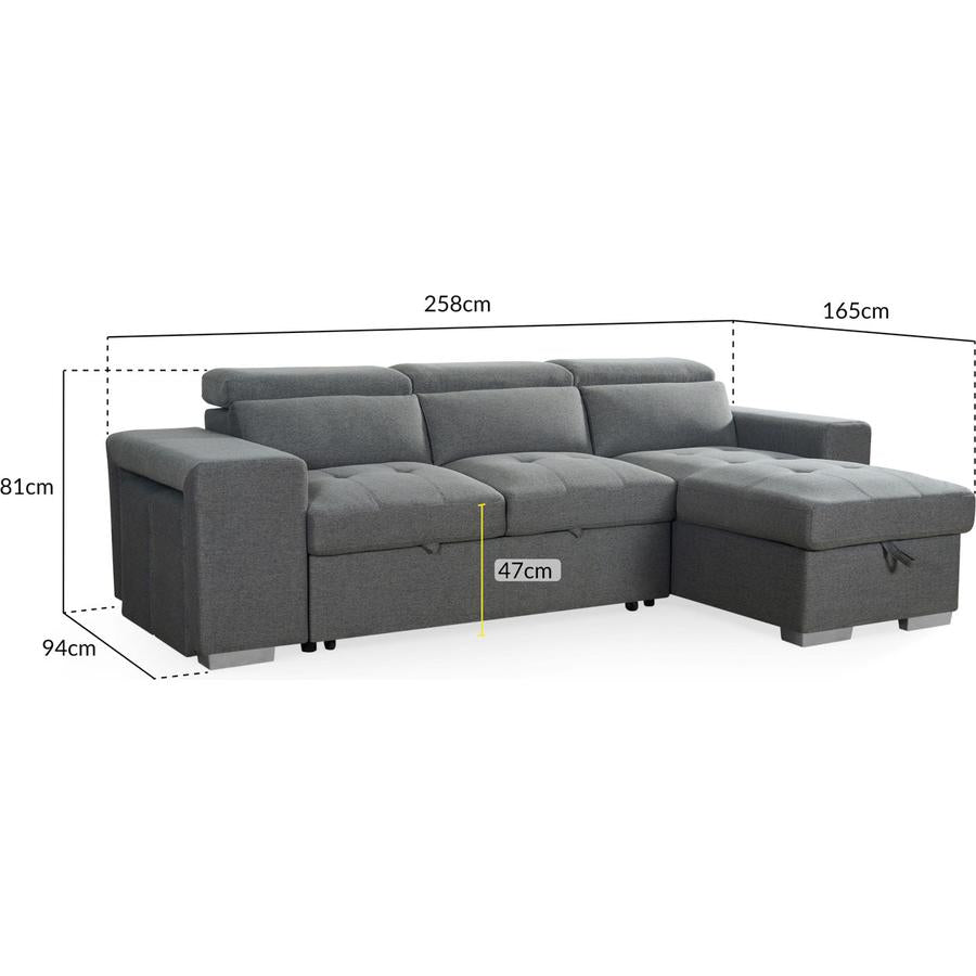 Artemis Universal Fabric Corner Sofabed In Grey
