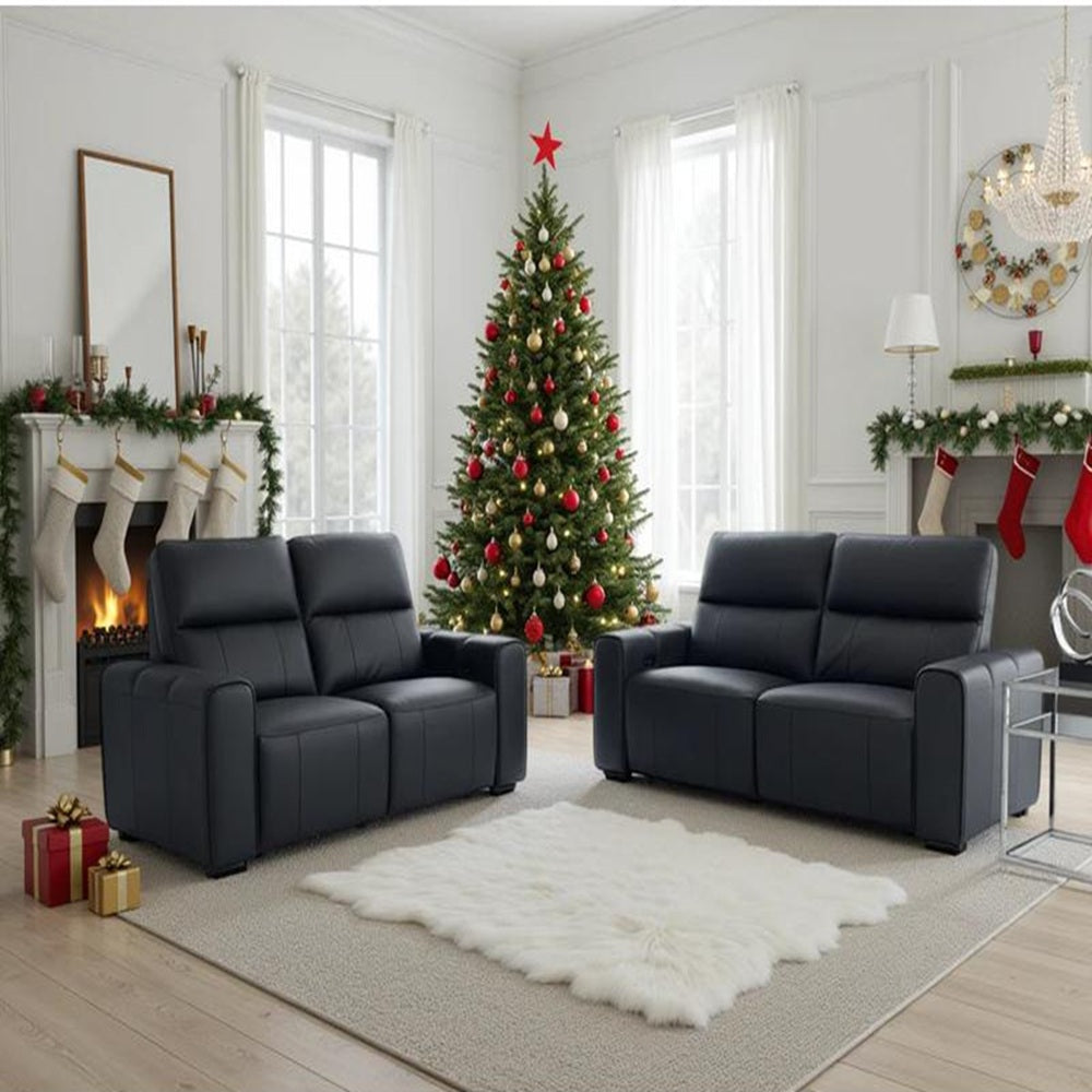 Bellagio Genuine Leather Electric Recliner 3+2 Seater Sofa In Black