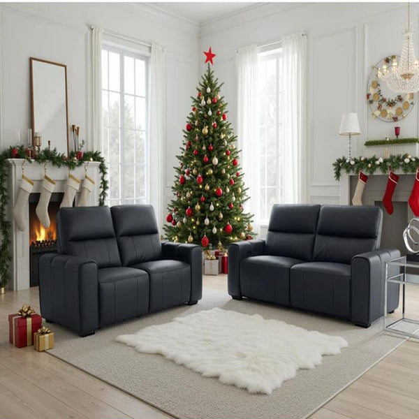 Bellagio Genuine Leather Electric Recliner 3+2 Seater Sofa In Black