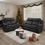 Boston Genuine Leather Electric Recliner 3+2 Seater Sofa In Black