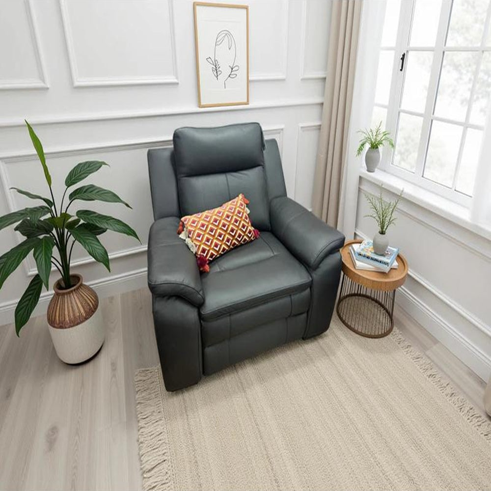 Boston Genuine Leather Electric Recliner Armchair Sofa In Black